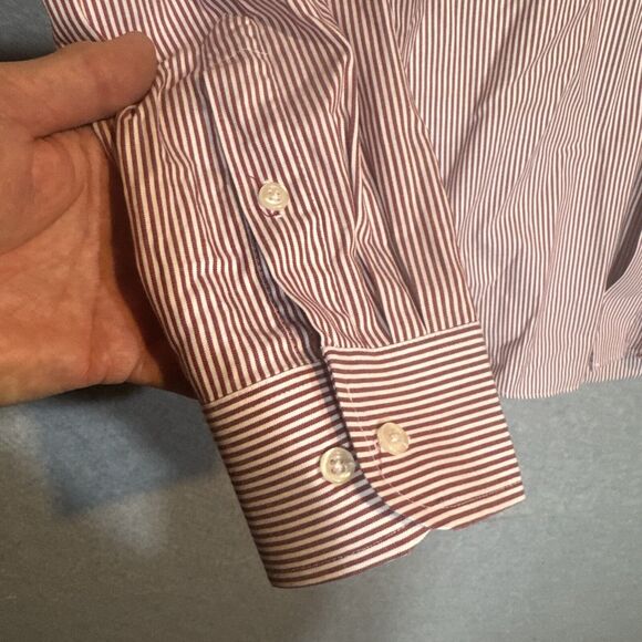 Club Room Pinpoint Men’s Dress Shirt 16 34/35 Easy Care LS White w/ Red Stripes - Picture 2 of 11